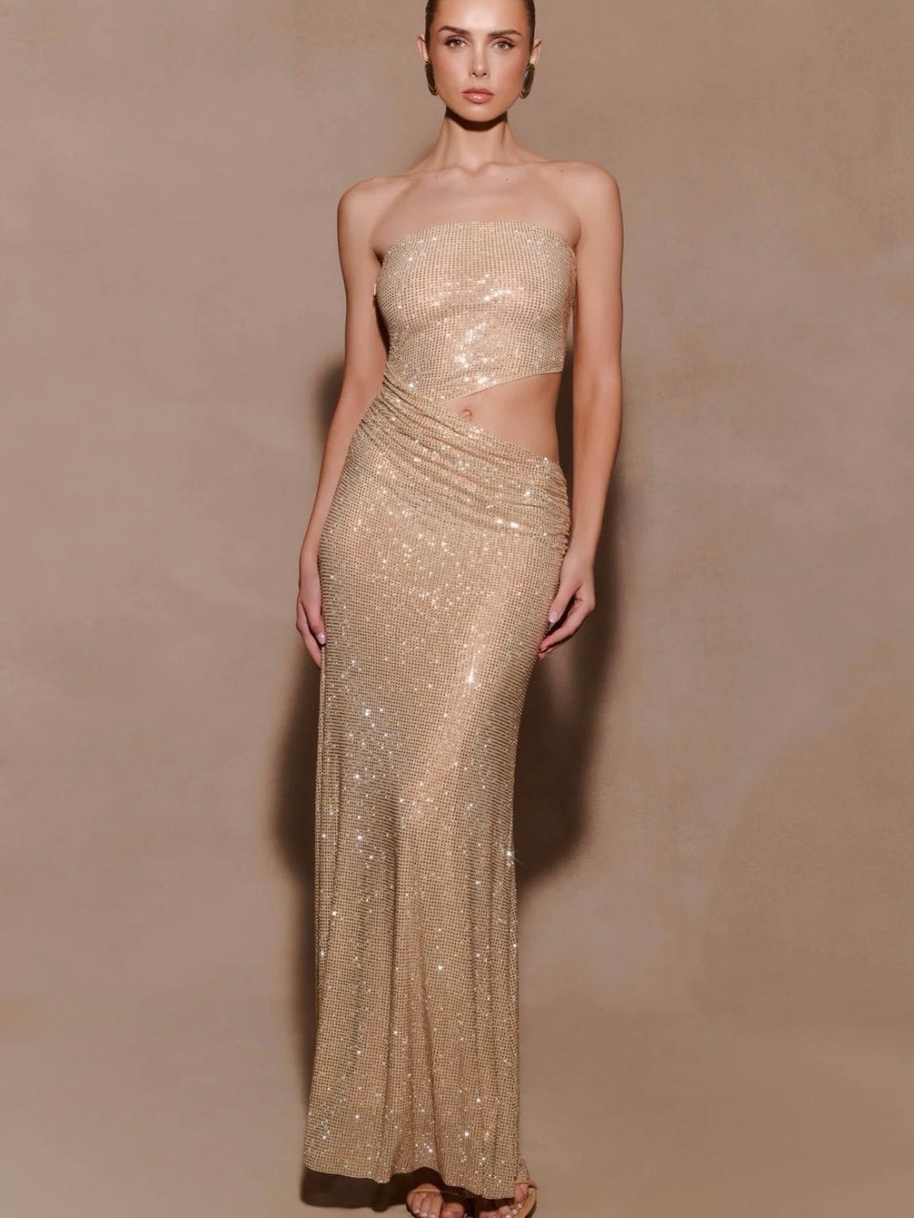 Meshki Strapless Sequin Cutout Starla Gown - Gold